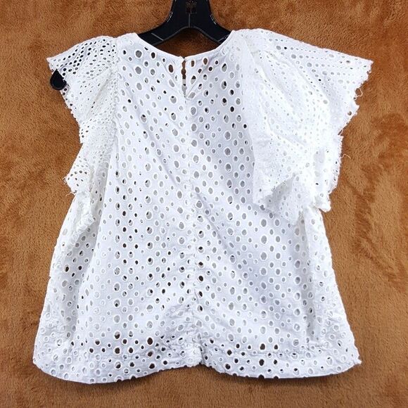 ISABEL MARANT Top Womens Size 38 White Eyelet Sheer Tiered Ruffle Sleeve VLADY - Picture 3 of 6